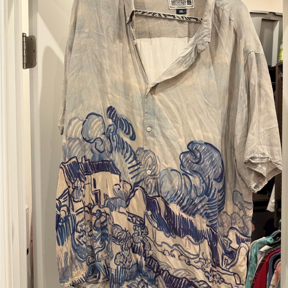 RSVLTS Artistic Blue and Gray Casual Shirt